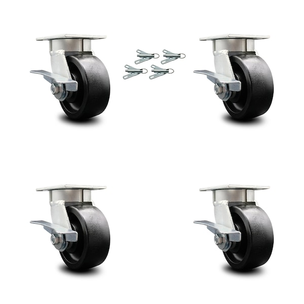 5 Inch Kingpinless Glass Filled Nylon Caster Set with Brakes and Swivel Locks